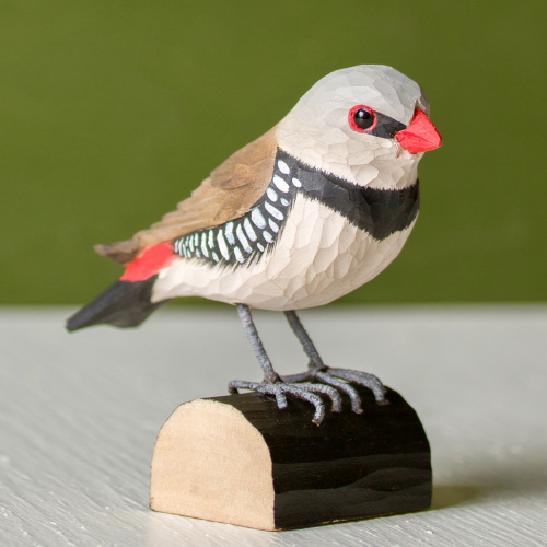 Wildlife Garden wood-carved bird - diamondback finch