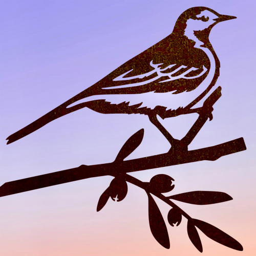 Metalbird vogel in cortenstaal - witte kwispelende staart