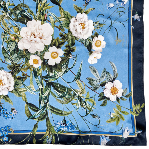 Jim Lyngvild silketørklæde, 50x50 - Blue Flower Garden