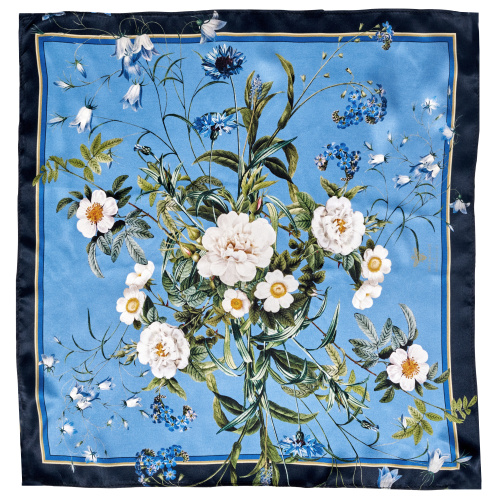 Jim Lyngvild zijden sjaal, 50x50 - Blue Flower Garden
