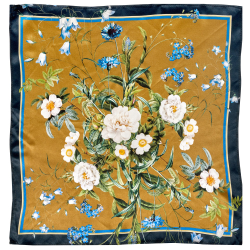 Jim Lyngvild silk scarf, 50x50 - Blue Flower Garden