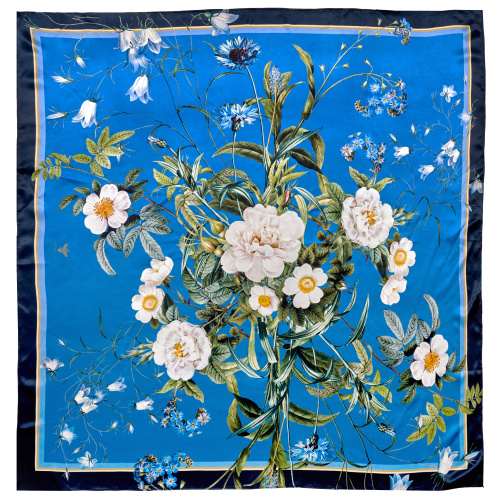 Jim Lyngvild Seidenschal, 100x100 - Blue Flower Garden