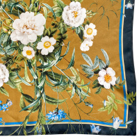 Jim Lyngvild silk scarf, 100x100 - Blue Flower Garden