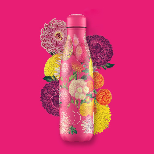 Chilly's thermo drinkfles - Roze bloemen