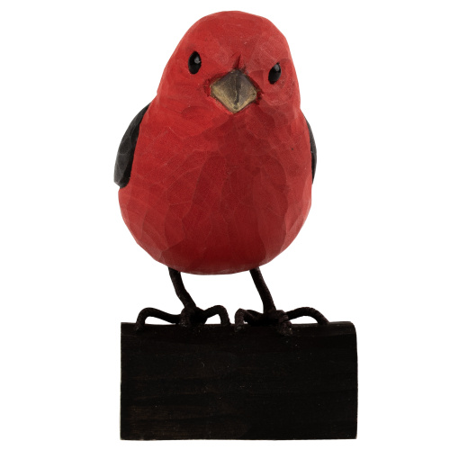 Wildlife Garden wood-carved bird - scarlet tanager