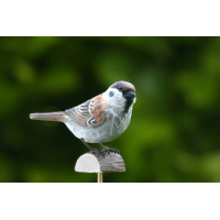 Wildlife Garden wood-carved bird - wood sparrow