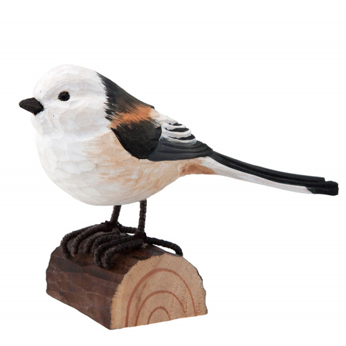 Wildlife Garden wood-carved bird - tailed tit