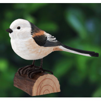 Wildlife Garden wood-carved bird - tailed tit