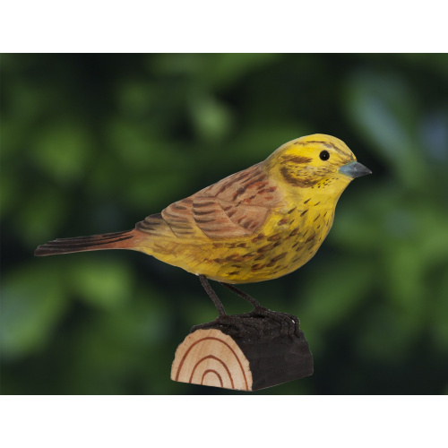 Wildlife Garden wood-carved bird - yellow sparrow