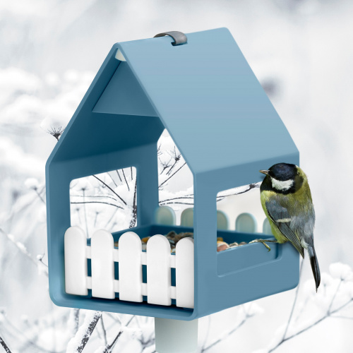 Poétic bird feeder and bird bath - old blue