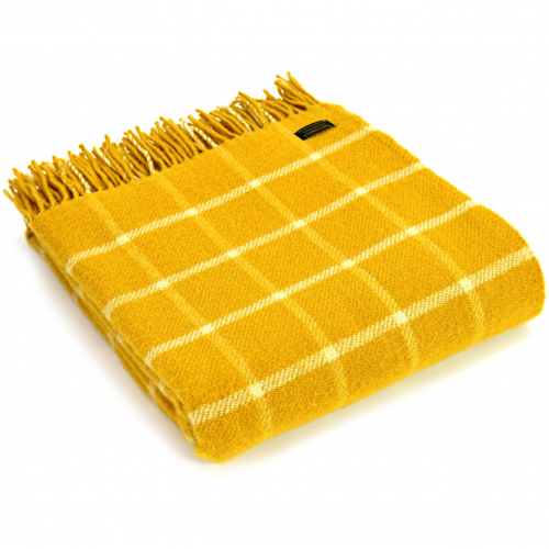 Tweedmill wollen plaid - geruite ruit geel