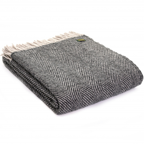 Tweedmill plaid - Visgraat Houtskool/Zilver