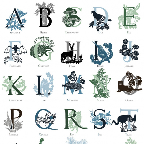 Koustrup & Co. konsttryck - alfabet, grön/blå