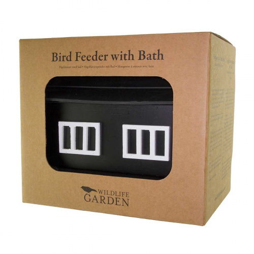 Wildlife Garden feeder house with bird bath - black