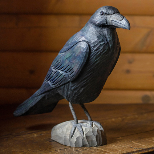 Wildlife Garden wood-carved bird - raven