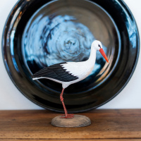 Wildlife Garden wood-carved bird - white stork