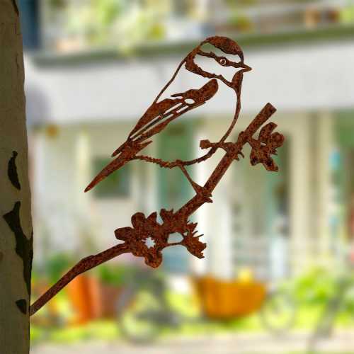 Metalbird fågel i cortenstål - blåmes
