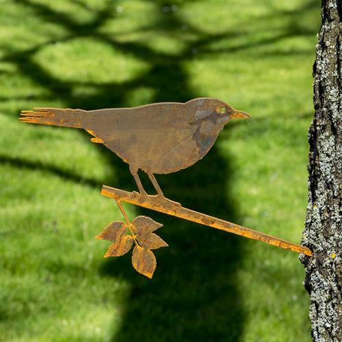 Metalbird fågel i cortenstål - koltrast