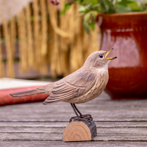 Wildlife Garden wood-carved bird - nightingale